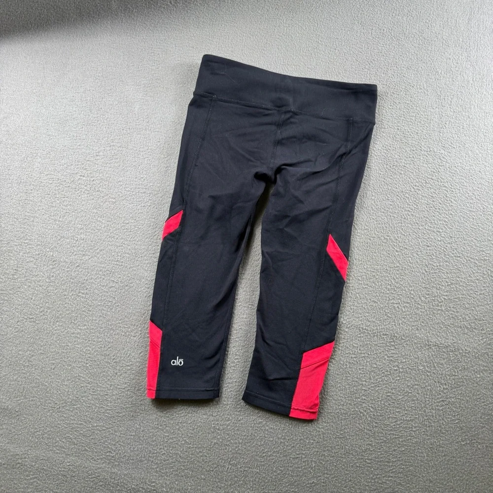 Alo Yoga Leggings Women M Black Red Colorblock Capri Activewear Gym Athleisure